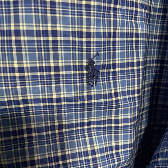 Ralph Lauren Performance Shirt Mens 2XL XXL Blue Plaid Stretch Pony Slim Fit - Picture 3 of 9